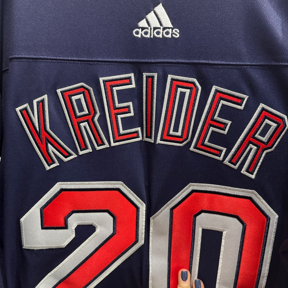Adidas Replica NY Rangers Reverse Retro Dark Blue and Red NHL Kreider Jersey - Picture 6 of 7